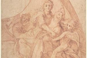 素描合集-Baldassarre Franceschini--Allegorical Figure of Purity with a Unicorn and Two Putti
