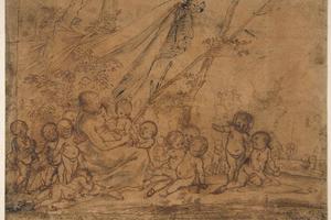 素描合集-Pietro Testa--A Seated Female Figure Surrounded by Nude Infants