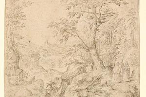 素描合集-Philip van den Bossche--Rugged Wooded River Landscape