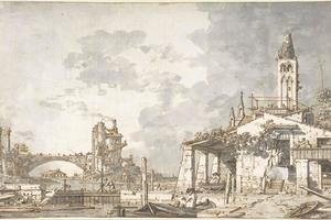 素描合集-Canaletto--Lagoon Capriccio (recto); Architectural Scene