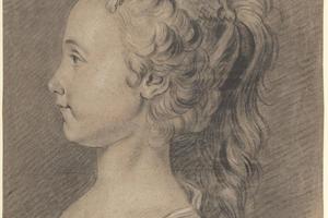 素描合集-Carle (Charles André) Vanloo--Bust of a Young Girl, Profile to Left