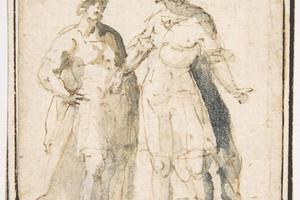 素描合集-attributed to Francesco Allegrini--Two Standing Male Figures in Antique Military Costume