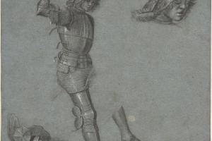 素描合集-Vittore Carpaccio--Studies of a Seated Youth in Armor