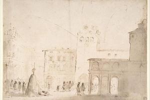 素描合集-Guercino--Fireworks in a Piazza