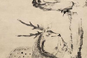 松树双鹿图
