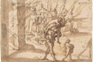 素描合集-attributed to Francesco Allegrini--Aeneas Carrying Anchises in the Burning