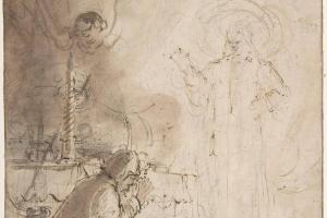 素描合集-School of Rembrandt--Zacharias and the Angel