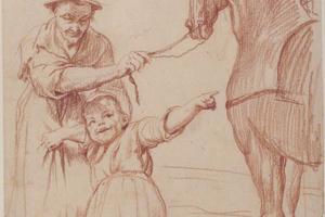 素描合集-Giuseppe Maria Crespi--Marcolfa Persuades Cacasenno to Mount a Horse