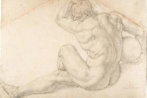 素描合集-Bronzino--Seated Male Nude (Study for the Martyrdom of St. Lawrence)