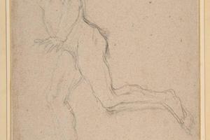 素描合集-Pietro Testa--Nude Youth Running (recto); Standing Draped