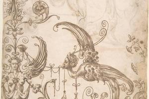 素描合集-attributed to Andrés de Melgar--Grotesque of Winged Female Term [] and Bird - Creature