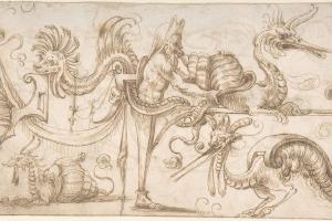 素描合集-attributed to Andrés de Melgar--Term with Shell and Dragons