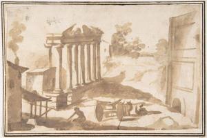 素描合集-attributed to Francesco Allegrini--Landscape with a Ruined Temple