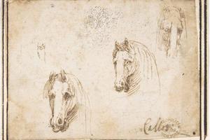素描合集-attributed to Francesco Allegrini--Horses' Heads