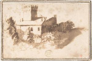 素描合集-attributed to Francesco Allegrini--Landscape with a Fortified Building