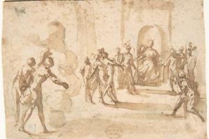 素描合集-attributed to Francesco Allegrini--Aeneas and Achates Entering Dido's Palace