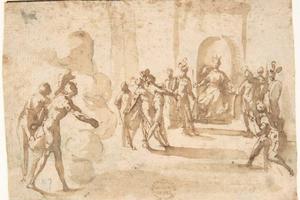 素描合集-attributed to Francesco Allegrini--Aeneas and Achates Entering Dido's Palace