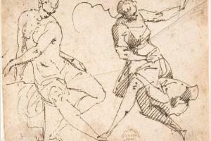 素描合集-Francesco Allegrini--Seated Female Nude and Dancing Female Figure