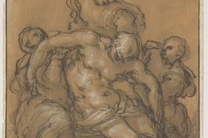 素描合集-Giovanni Battista Naldini--The Dead Christ Supported by Three Figures