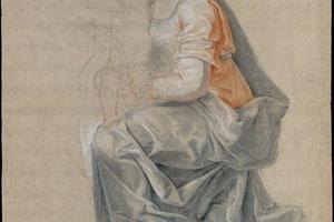 素描合集-Louis Galloche--Kneeling Female Figure Holding a Child
