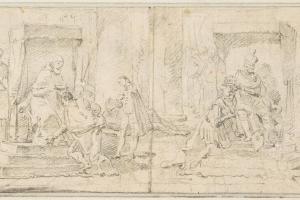 素描合集-Giovanni Battista Tiepolo--Illustration for a Book Two Scenes of Coronation