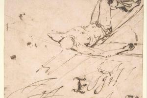 素描合集-Jusepe de Ribera--Study for a Crucifixion of St. Peter