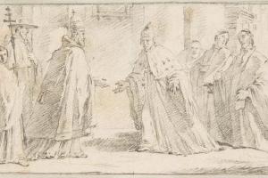 素描合集-Giovanni Battista Tiepolo--Illustration for a Book Meeting Between a Pope and Doge