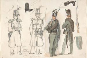 素描合集-Auguste Raffet--Uniforms of the civil guard in Courtray, Belgium