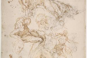 素描合集-Palma Il Giovane--Figure Studies Seated Female Holding a Book,
