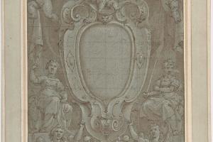 素描合集-Bernardo Castello--Modello for Ceiling Fresco with Papal Coat of Arms