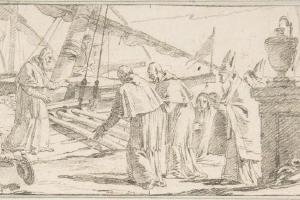 素描合集-Giovanni Battista Tiepolo--Illustration for a Book Bishops and Monks Being Received