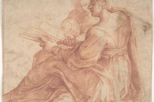 素描合集-Pirro Ligorio--Seated Sibyl and Attendant Genius