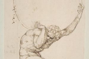 素描合集-Baldassare Tommaso Peruzzi--Crouching Figure of Atlas