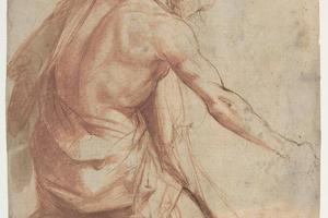 素描合集-attributed to Nosadella--Kneeling Bearded Old Man (recto); Section