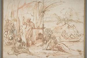 素描合集-attributed to Pier Francesco Mola--Saint John the Baptist Preaching