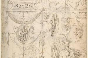 素描合集-attributed to Andrés de Melgar--Grotesques, with Q.R. in Cartouche at Left, S.P.Q.R. at Right