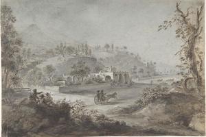 素描合集-attributed to Giuseppe Zocchi--Landscape Prospect with a Buggy and a Herd of Goats