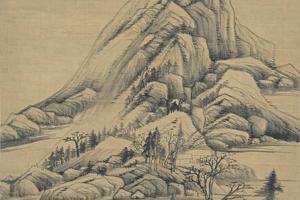 北山荷锄图轴