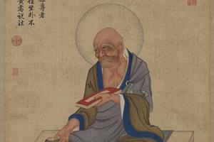 丁观鹏释迦及十六尊者像屏-第十二毕那楂拉拔哈喇缀杂尊者