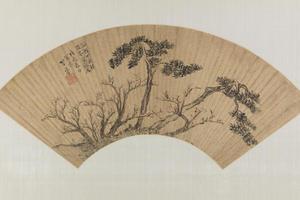 李流芳画松扇面