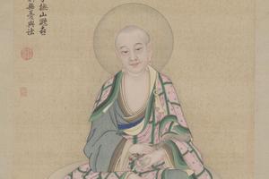 丁观鹏释迦及十六尊者像屏-第九拔嘎沽拉尊者