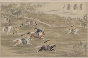郎世宁等乾隆皇帝射猎图轴