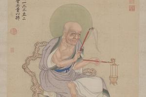 丁观鹏释迦及十六尊者像屏-第一阿迎阿机达尊者