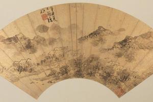 陈淳云山图扇