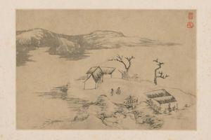 原济山水人物图页
