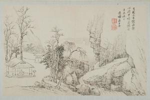 王翚等九家山水册-王翚山亭月色页