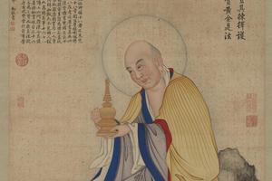 丁观鹏释迦及十六尊者像屏-第十六阿必达尊者