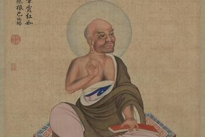 丁观鹏释迦及十六尊者像屏-第十三巴纳塔嘎尊者