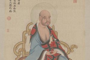 丁观鹏释迦及十六尊者像屏-第十一囗查巴纳塔嘎尊者