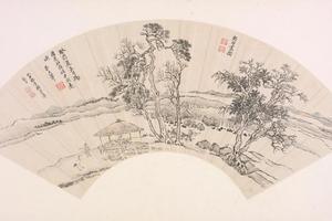 王翚、顾昉、杨晋合画山水扇